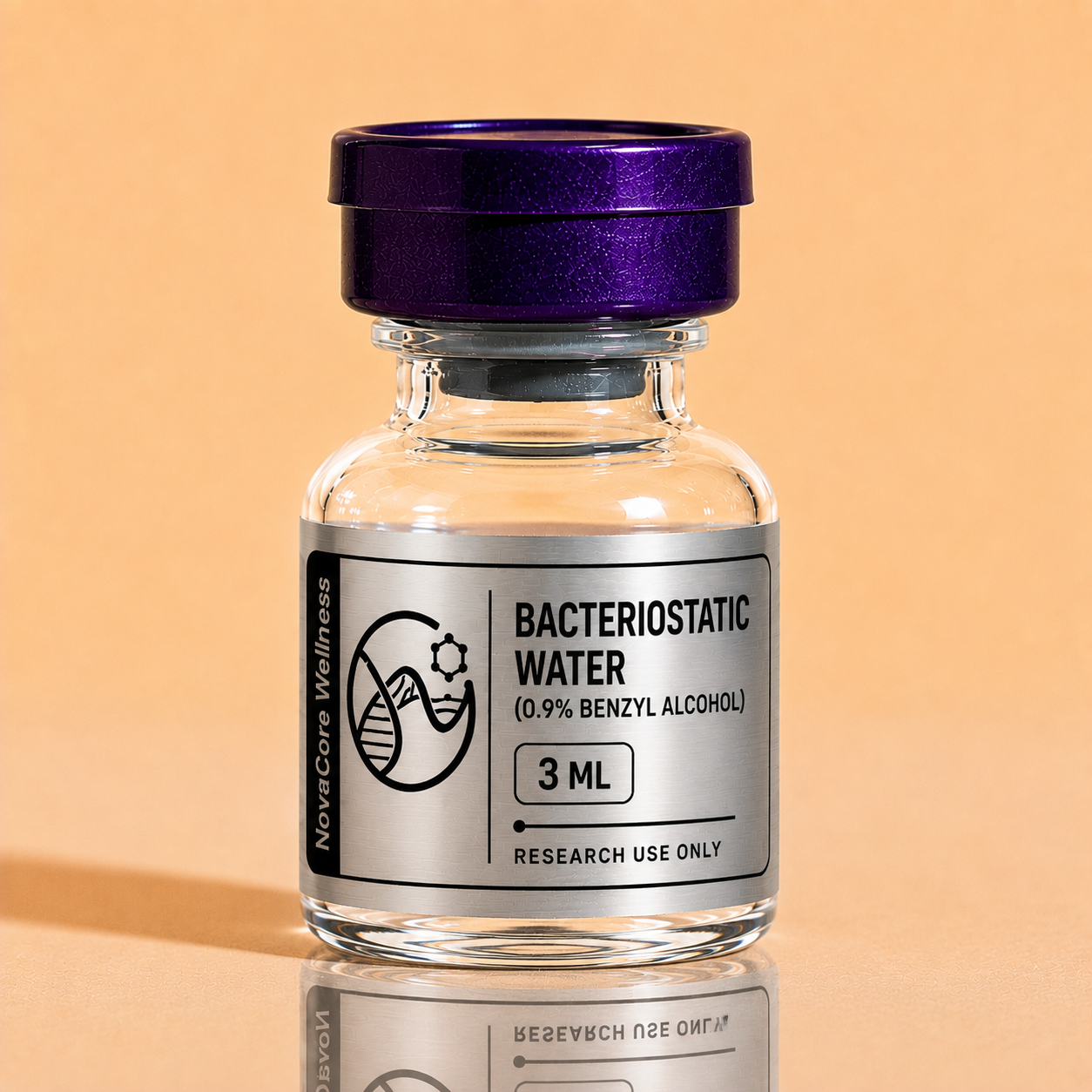 Bacteriostatic Water research vial with purple cap