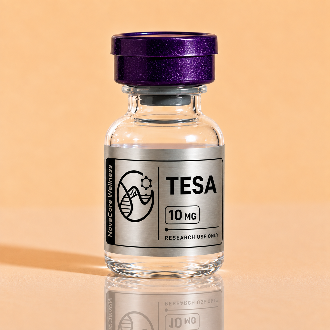 Tesamorelin research vial with purple cap